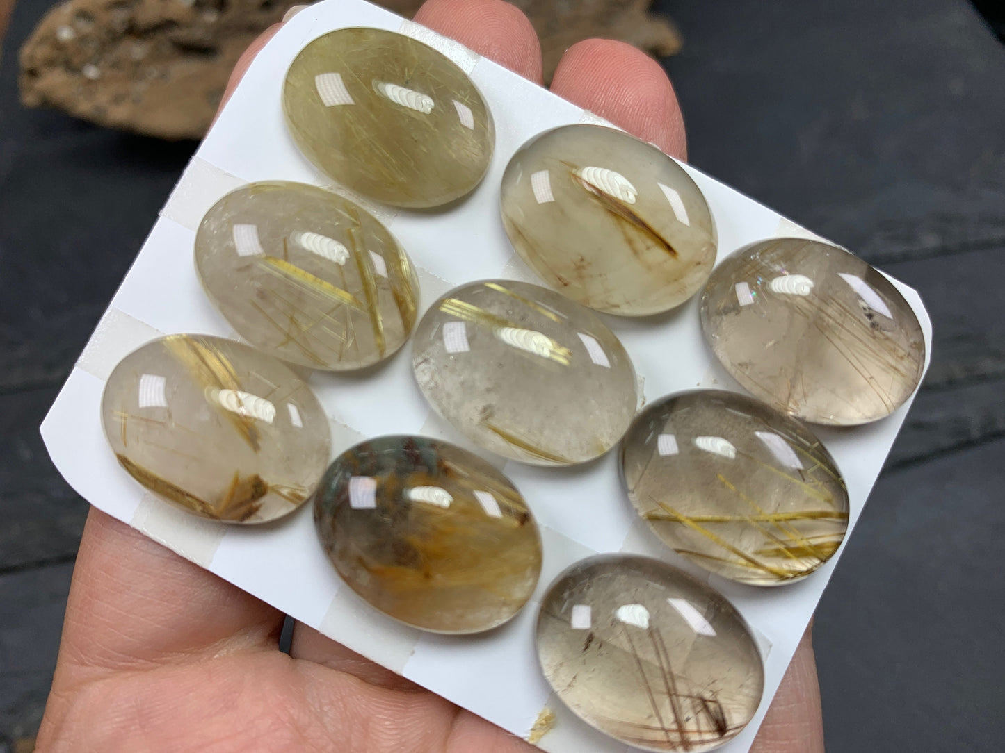 Gold Rutilated Quartz oval 15x20mm cabochon - Calibrated cabochons