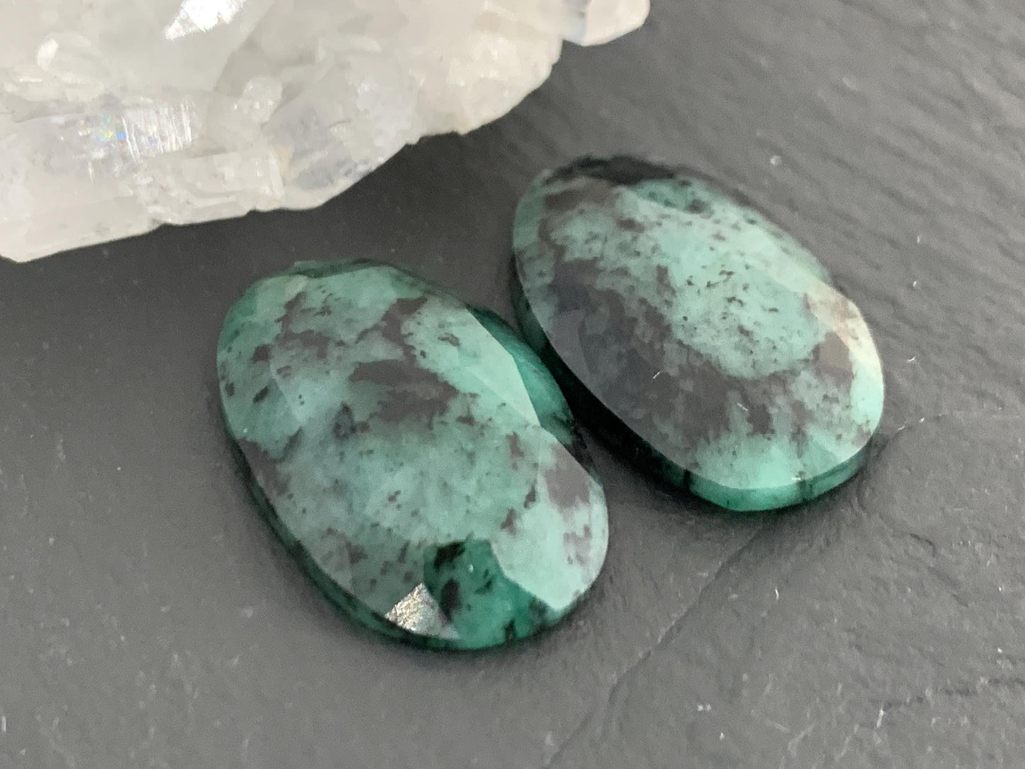 Faceted Emerald Pair 13x20x4.5mm cabochon