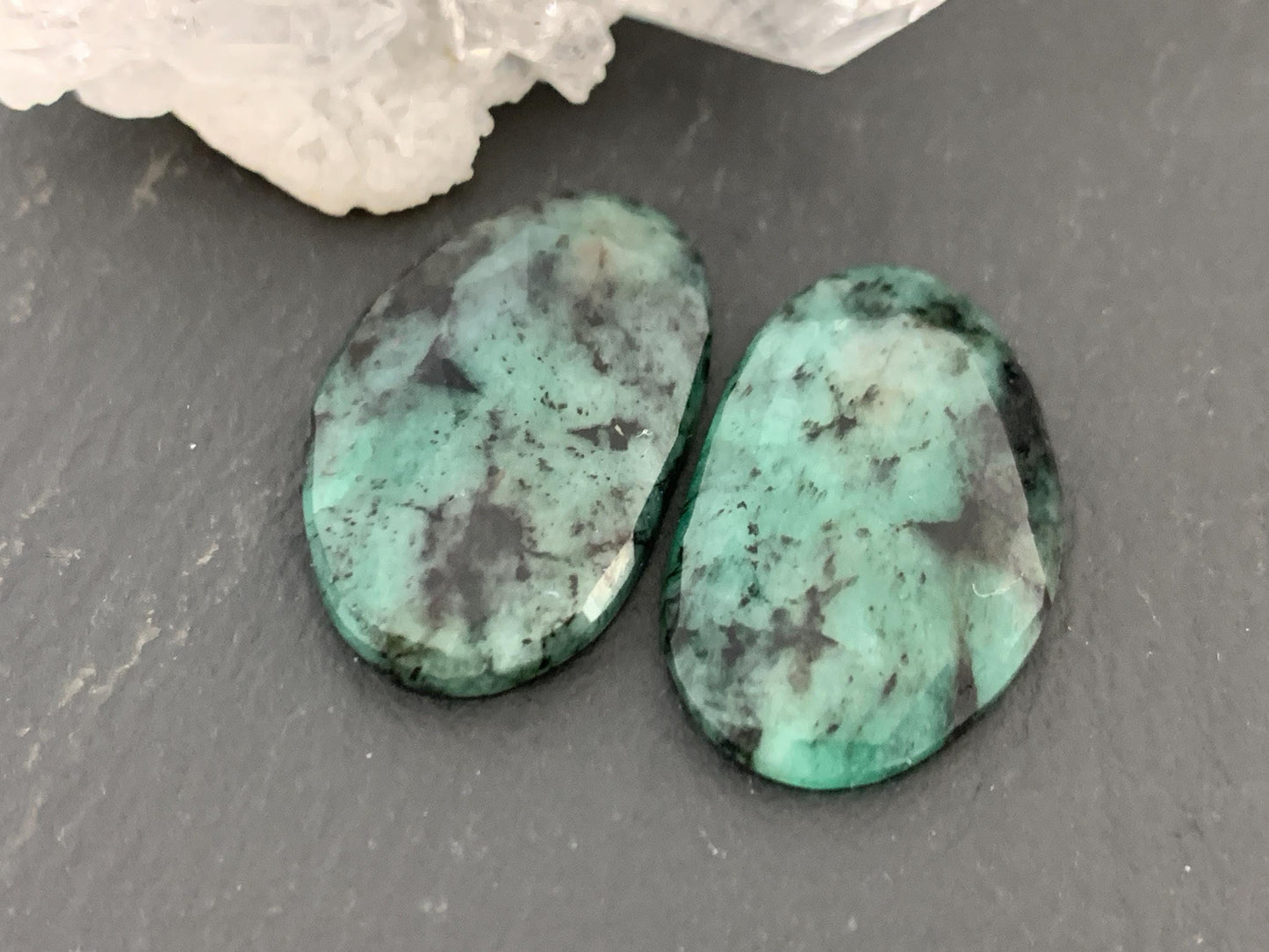 Faceted Emerald Pair 15x24x4mm cabochon