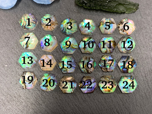 Faceted Abalone Crystal hexagon 10mm doublet cabochon