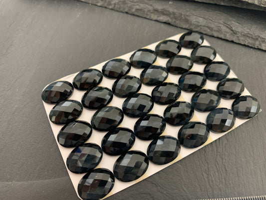 Faceted Blue Tiger Eye oval 12x16mm cabochon - Calibrated cabochons