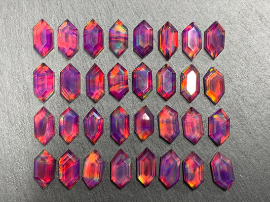 Faceted Aurora Opal long hexagon 8x16mm cabochon - Doublet cabochon