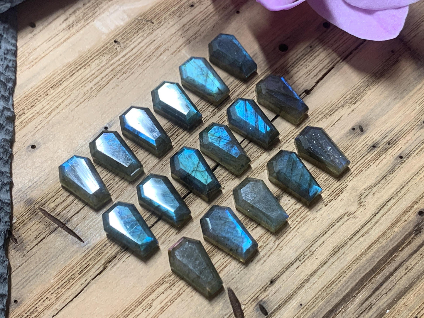 Labradorite Coffin Cabochon, Natural 10x15mm Step Cut Gemstone