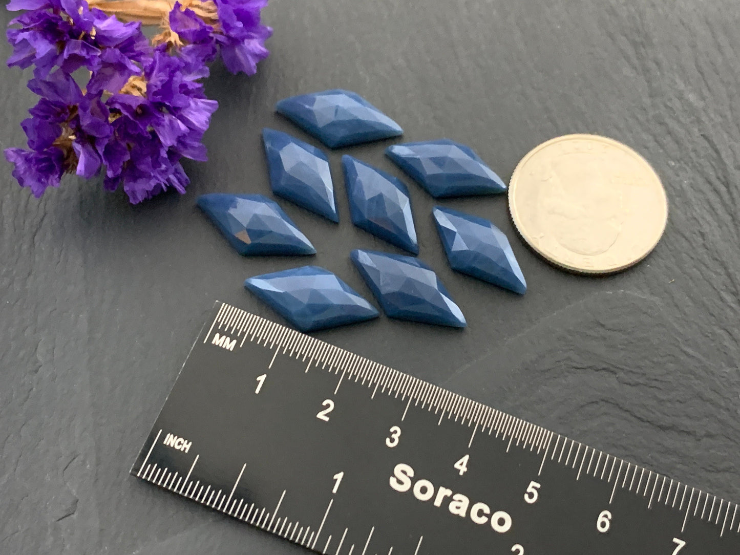 Faceted Blue Opal rhombus 10x20mm cabochon