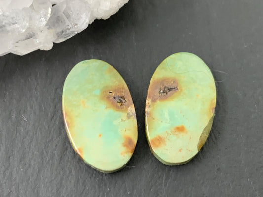 Tibetan Turquoise Pair 10x16mm Cabochon - Hand Cut Cabochon