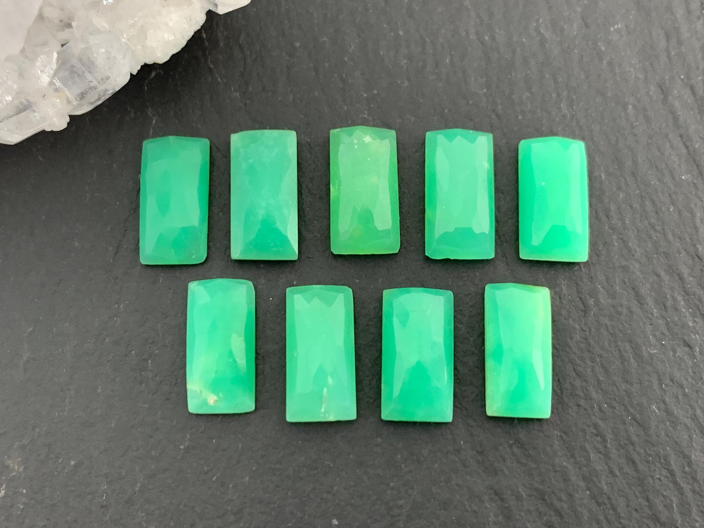 Faceted Chrysoprase rectangle 5x10mm cabochon