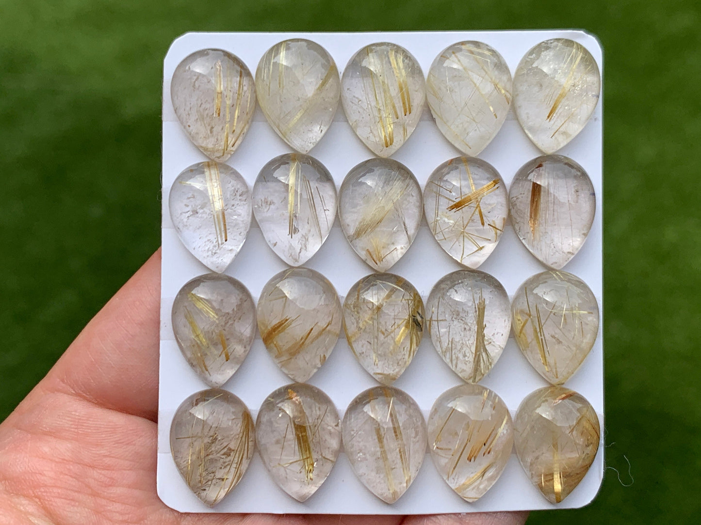 Gold Rutilated Quartz pear 13x18mm cabochon - Calibrated cabochons