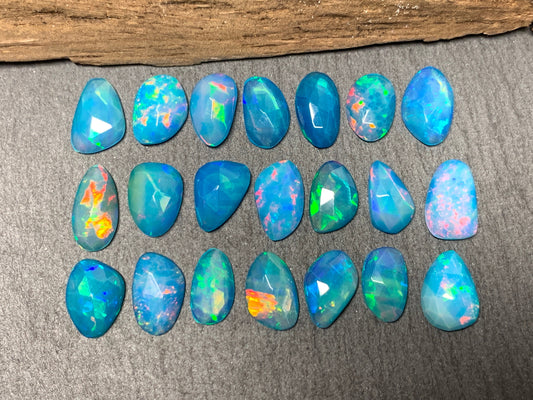 Faceted Blue Ethiopian Opal 8-10mm long cabochon