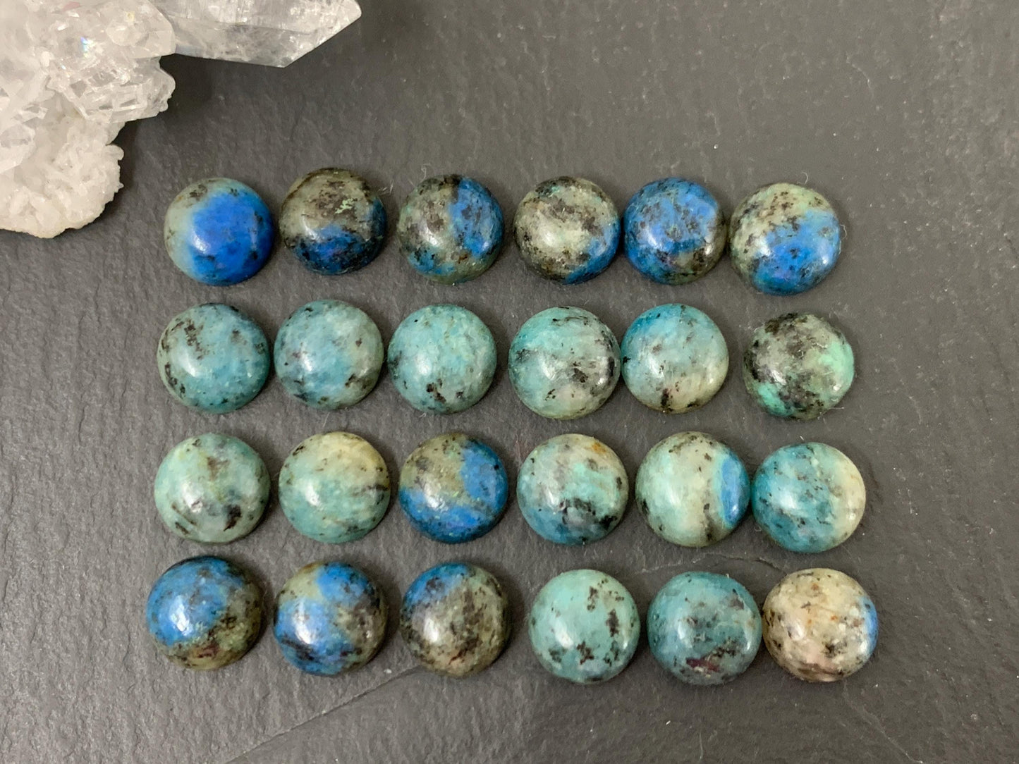 Azurite in Granite round 8mm cabochon - Calibrated cabochons