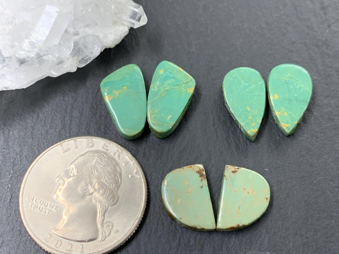 Tibetan Turquoise Pair 12-16mm long Cabochon - Hand Cut Cabochon