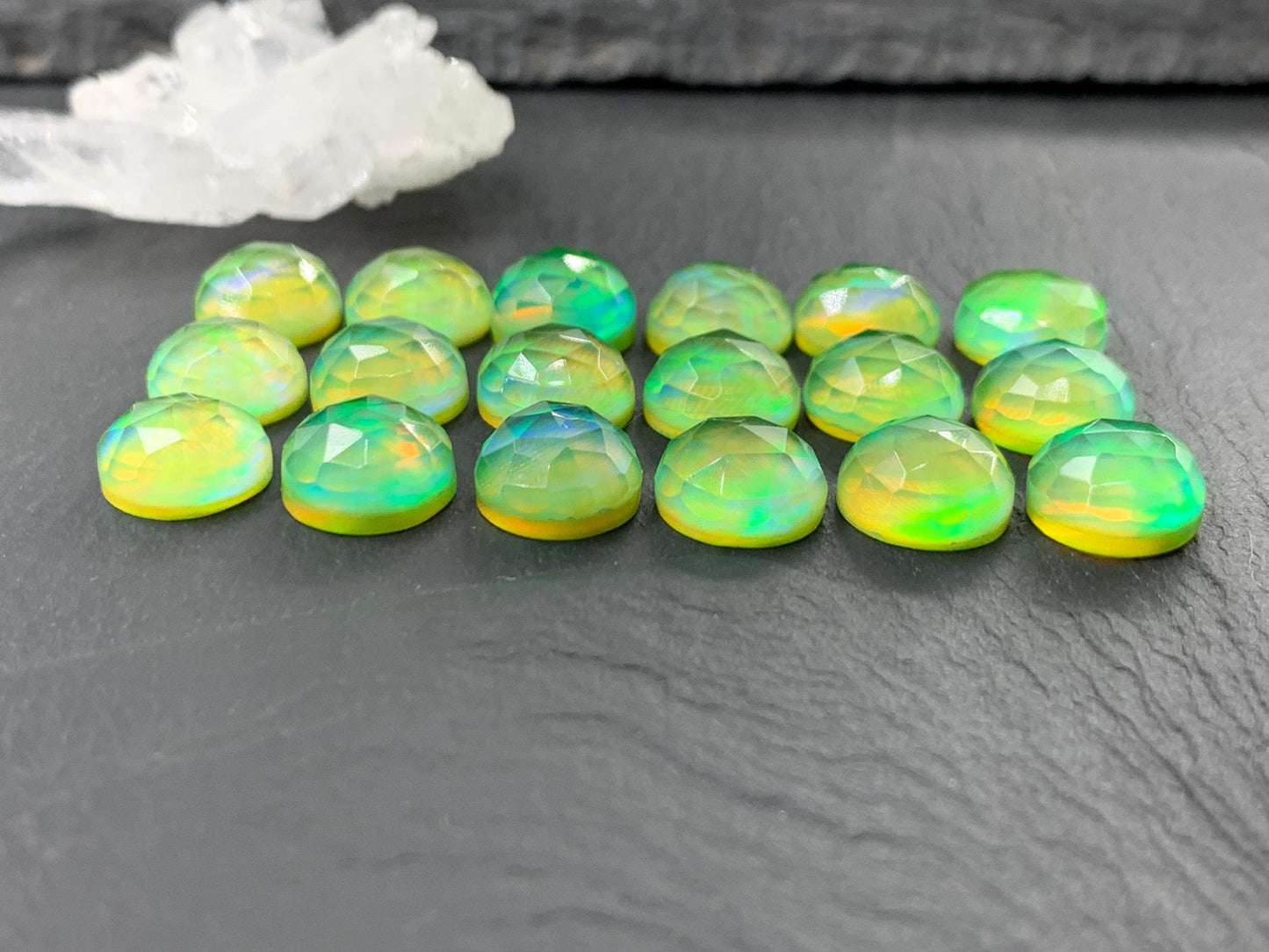 Faceted Aurora Opal round 10mm cabochon - Doublet cabochons