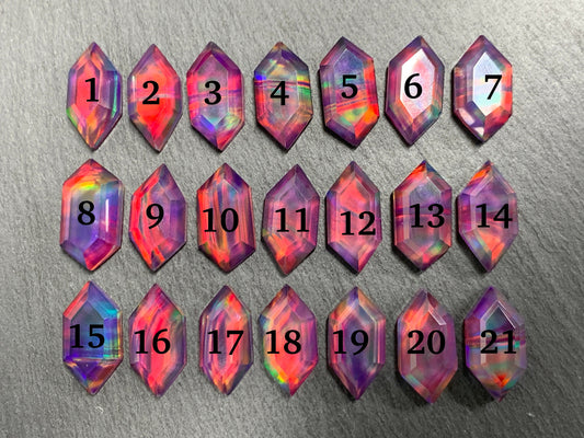 Faceted Aurora Opal long hexagon 10x20mm cabochon - Doublet cabochons