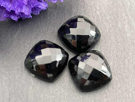 Faceted Black Agate square cushion 12mm cabochon  - Calibrated cabochons