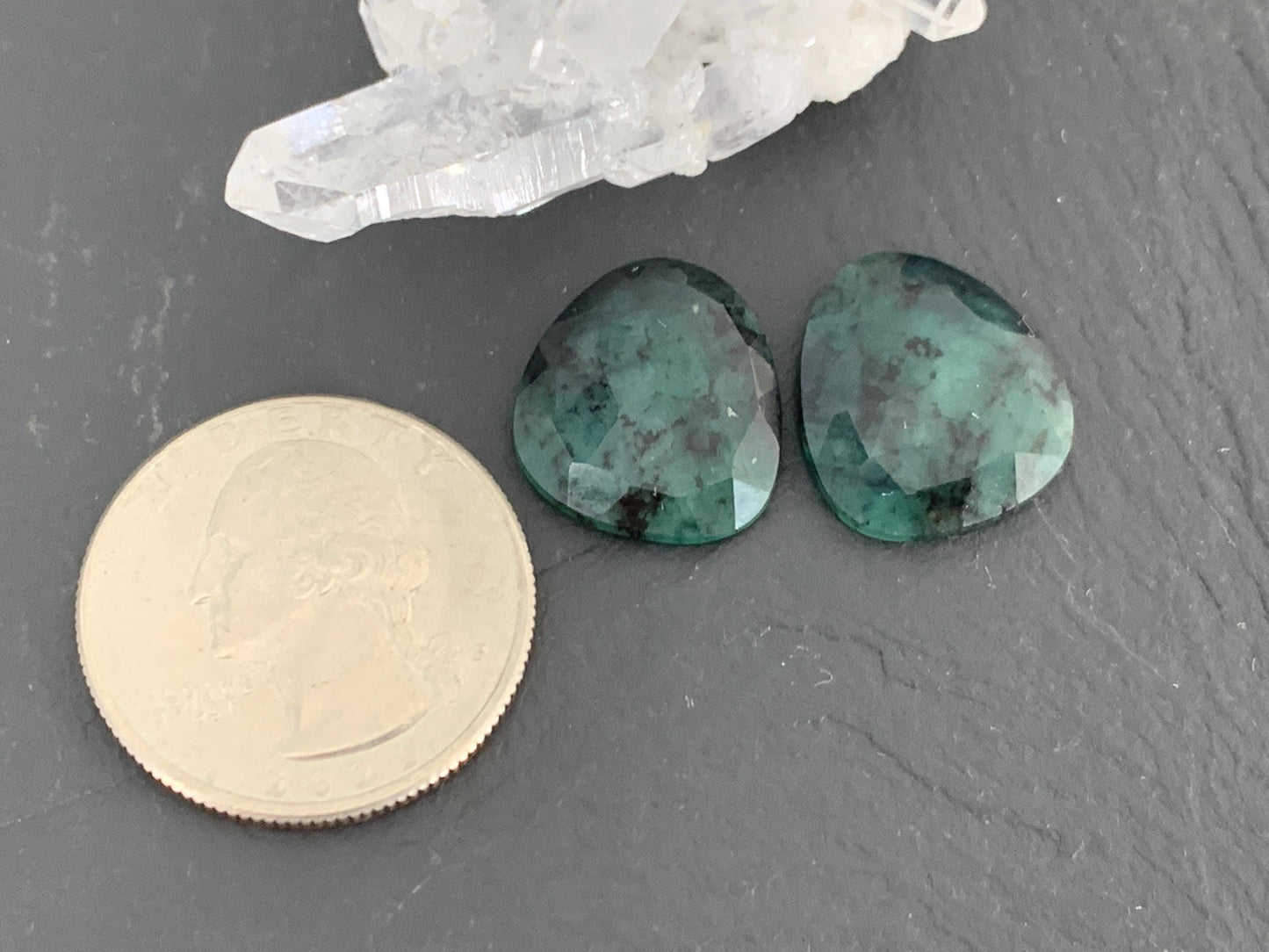 Faceted Emerald Pair 16x17x3.5mm cabochon