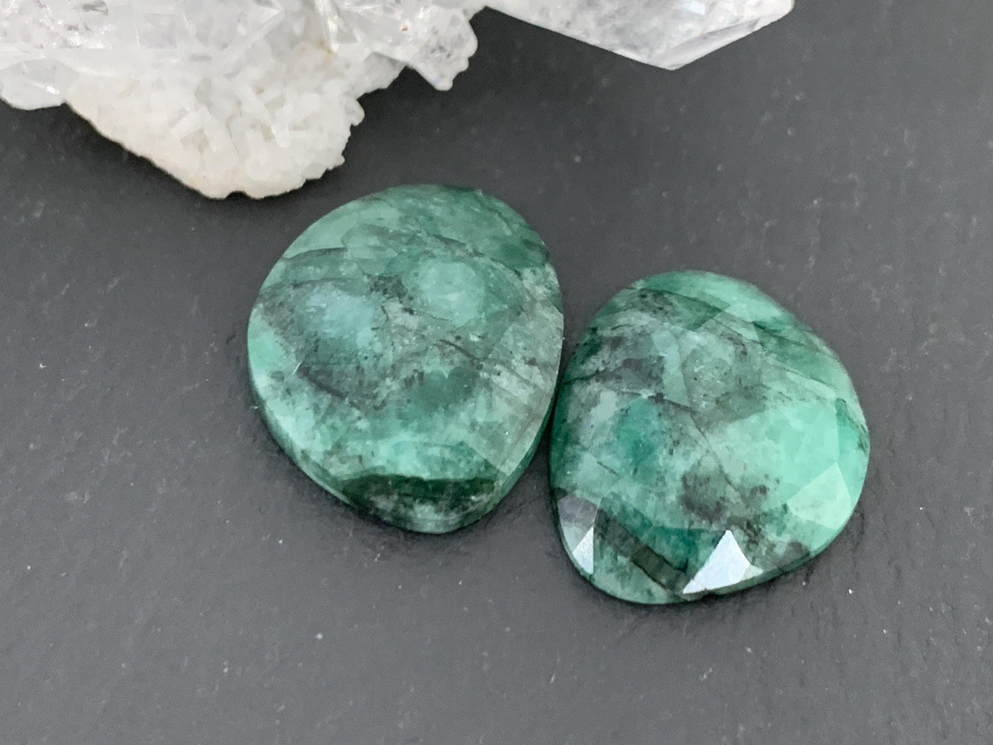 Faceted Emerald Pair 14x17x4mm cabochon