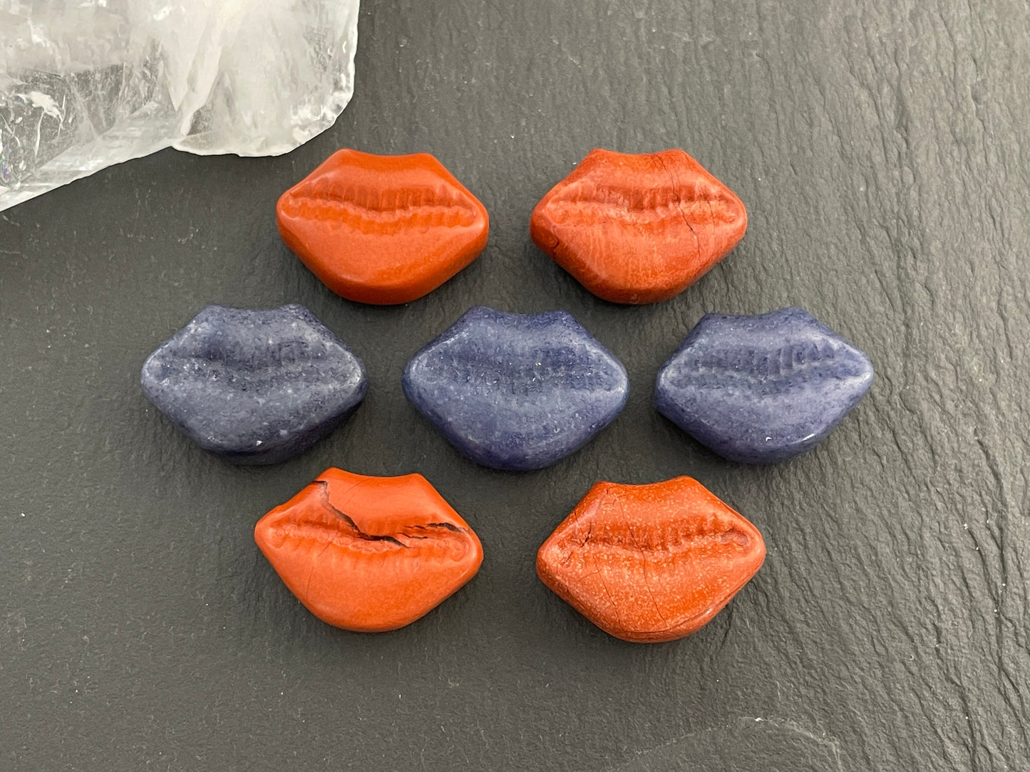 Red Jasper & Blue Aventurine Lips Cabochon - 20x14mm Carving