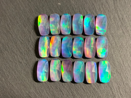 Faceted Aurora Opal oval 7x14mm cabochon - Doublet cabochons