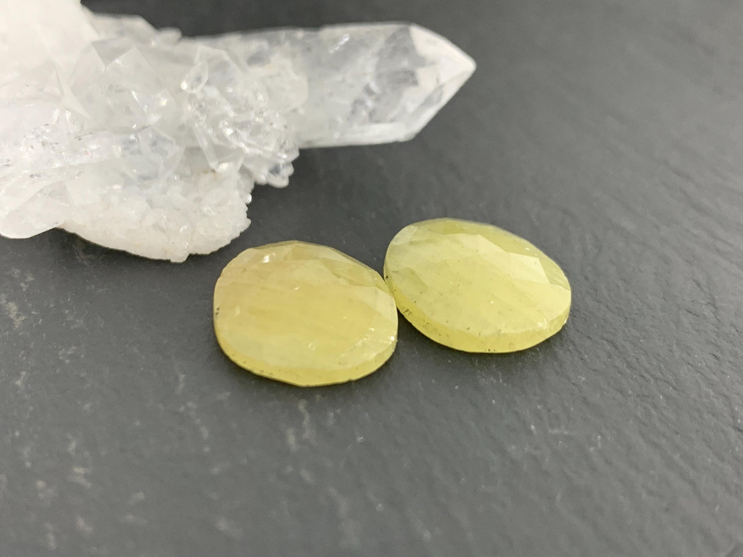 Faceted Yellow Sapphire pair 12x15x3mm cabochon
