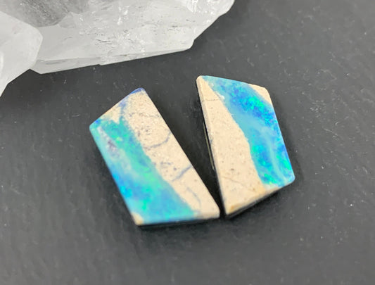 Australian Opal doublet 8x18x4mm pair of cabochons
