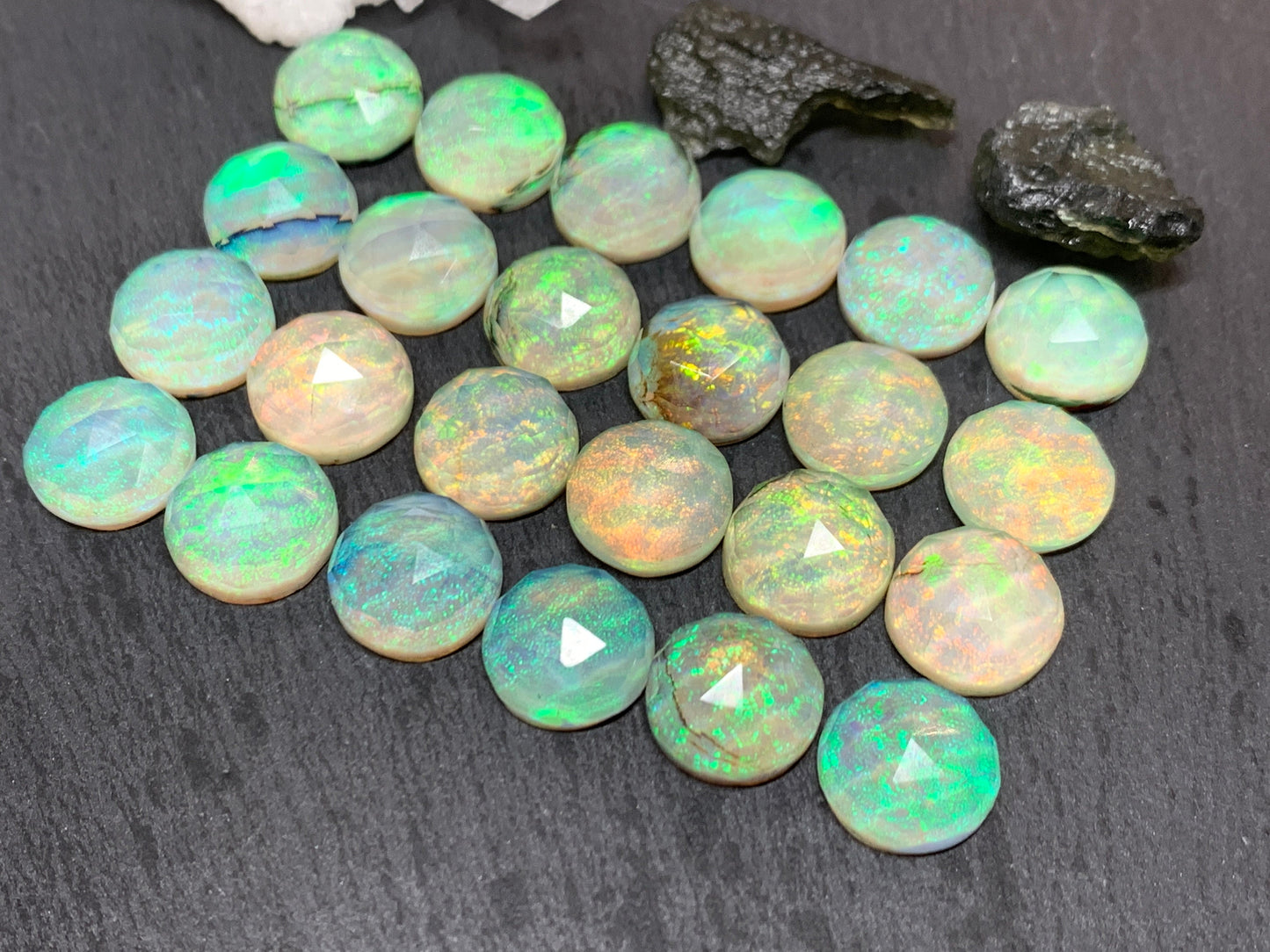 Faceted  Monarch Opal round 12mm cabochons - Doublet cabochons