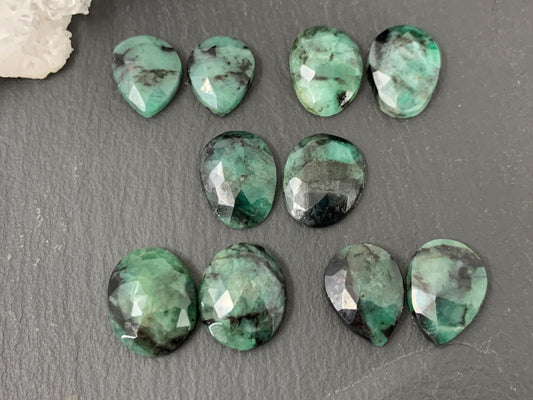 Faceted Emerald Pair 13-15mm long cabochons- Select your pair | W222-3