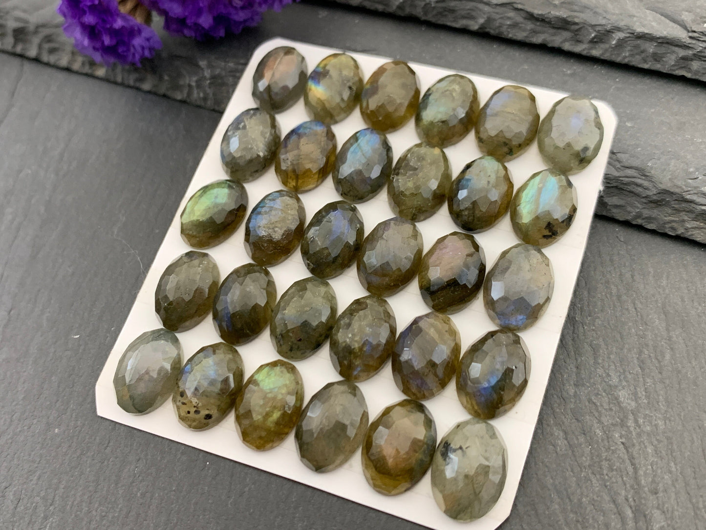 Faceted Labradorite oval 10x14mm cabochon  - Calibrated cabochons