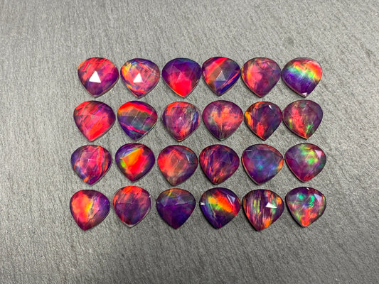 Faceted Aurora Opal pear 12mm cabochon - Doublet cabochons