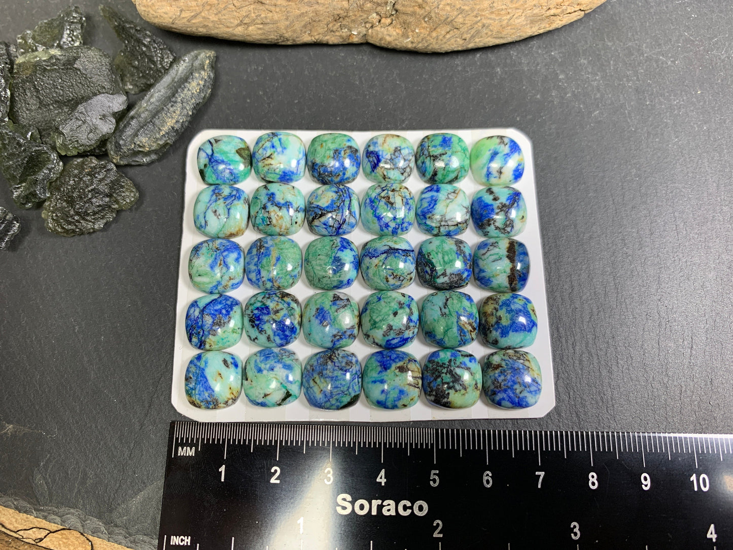 Azurite square cushion 12mm cabochon - Calibrated cabochons