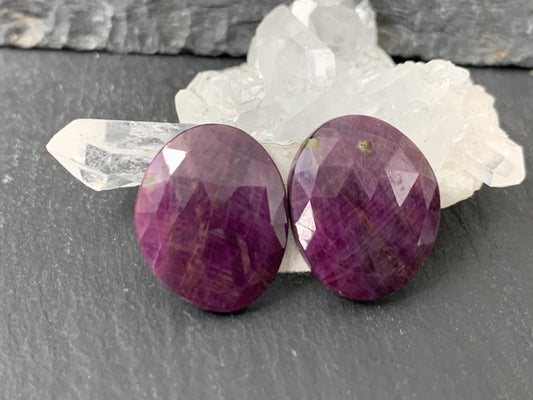 Faceted Ruby pair 13x16x3mm cabochon