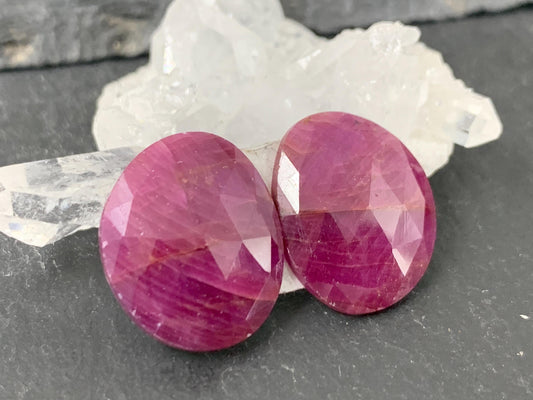 Discounted Faceted Ruby pair 13x17x3.5mm cabochon