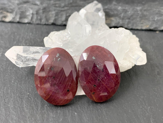 Faceted Ruby pair 14x17x4.5mm cabochon