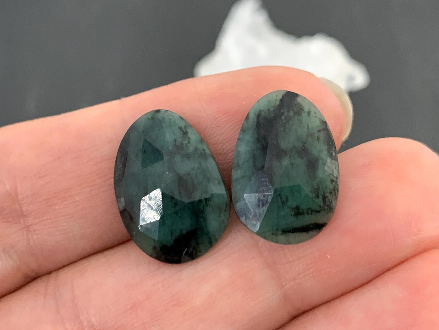 Faceted Emerald Pair 12x17x3mm cabochon