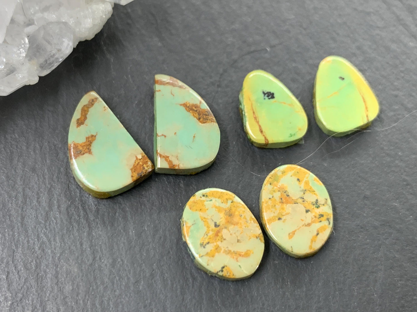 Tibetan Turquoise Pair 11-14mm long Cabochon - Hand Cut Cabochon