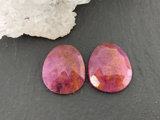 Faceted Ruby pair 10x12x3mm cabochon