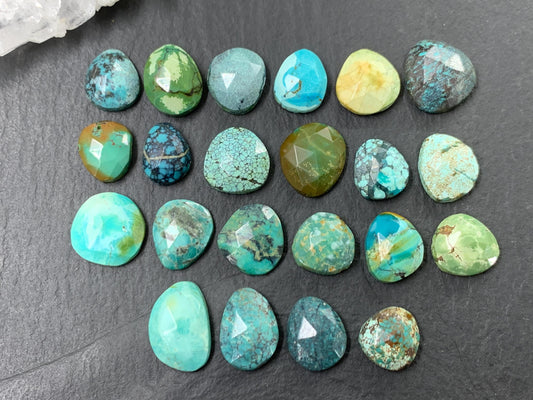 Faceted Tibetan Turquoise Pair long Cabochon - Hand Cut Cabochon
