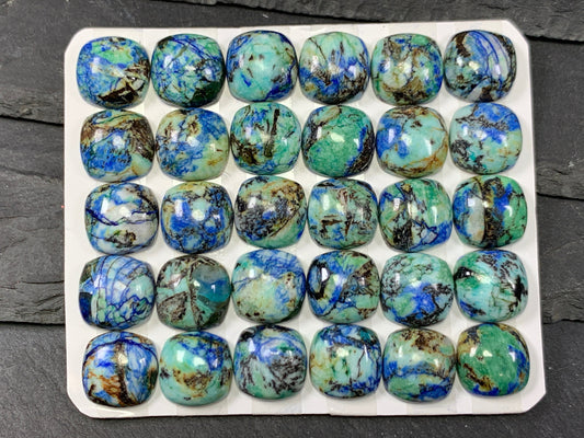 Azurite square cushion 12mm cabochon - Calibrated cabochons