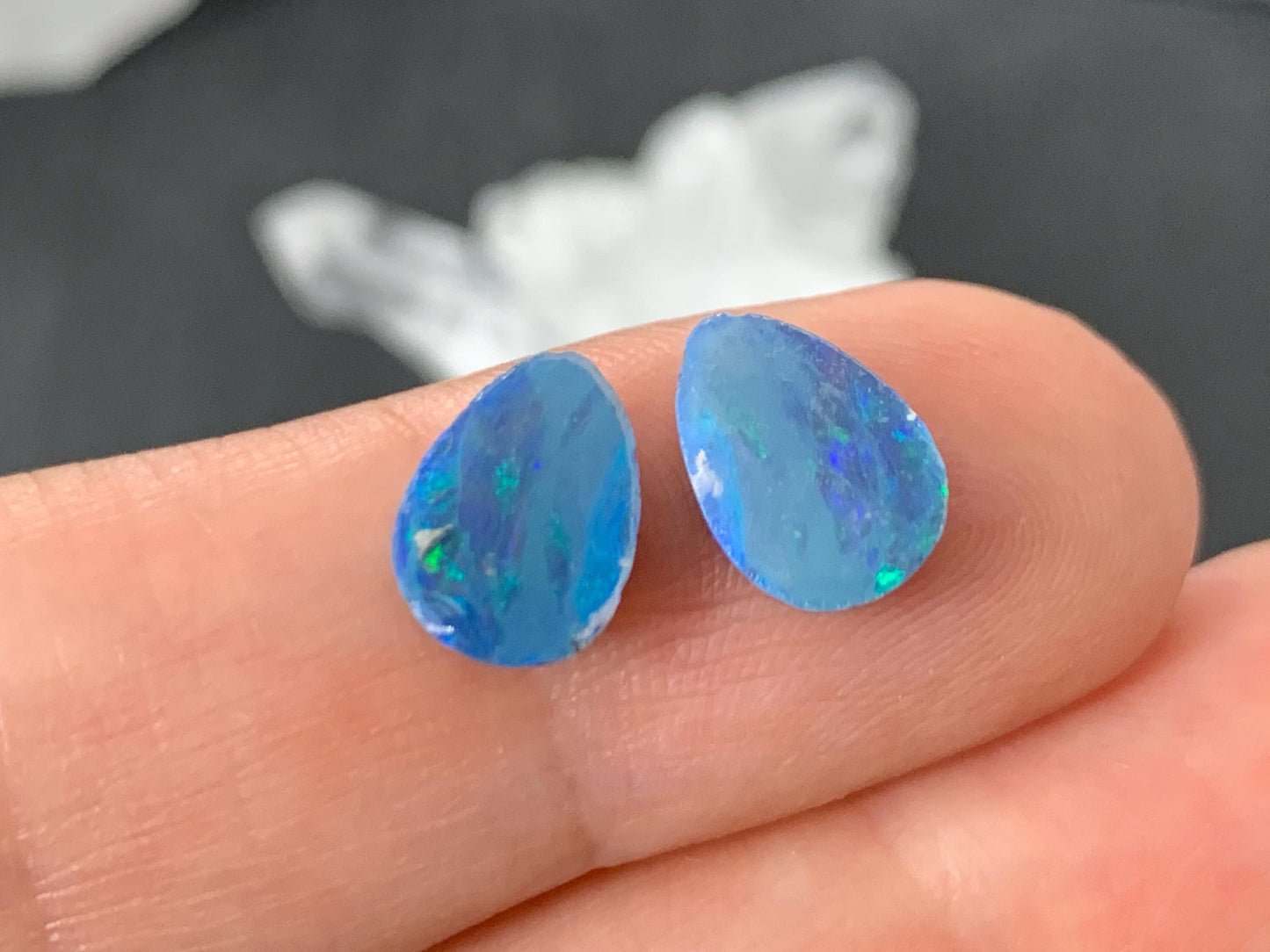 Australian Opal doublet 7x9x3mm pair of cabochons - pear