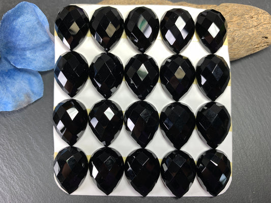 Faceted Black Agate pear 15x20mm cabochon - Calibrated cabochons