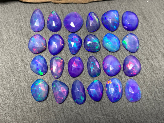 Faceted Purple Ethiopian Opal 9-11mm long cabochon