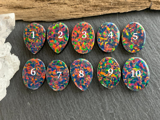 Aurora Opal 15-17mm long oval, pear cabochon - Doublet cabochons
