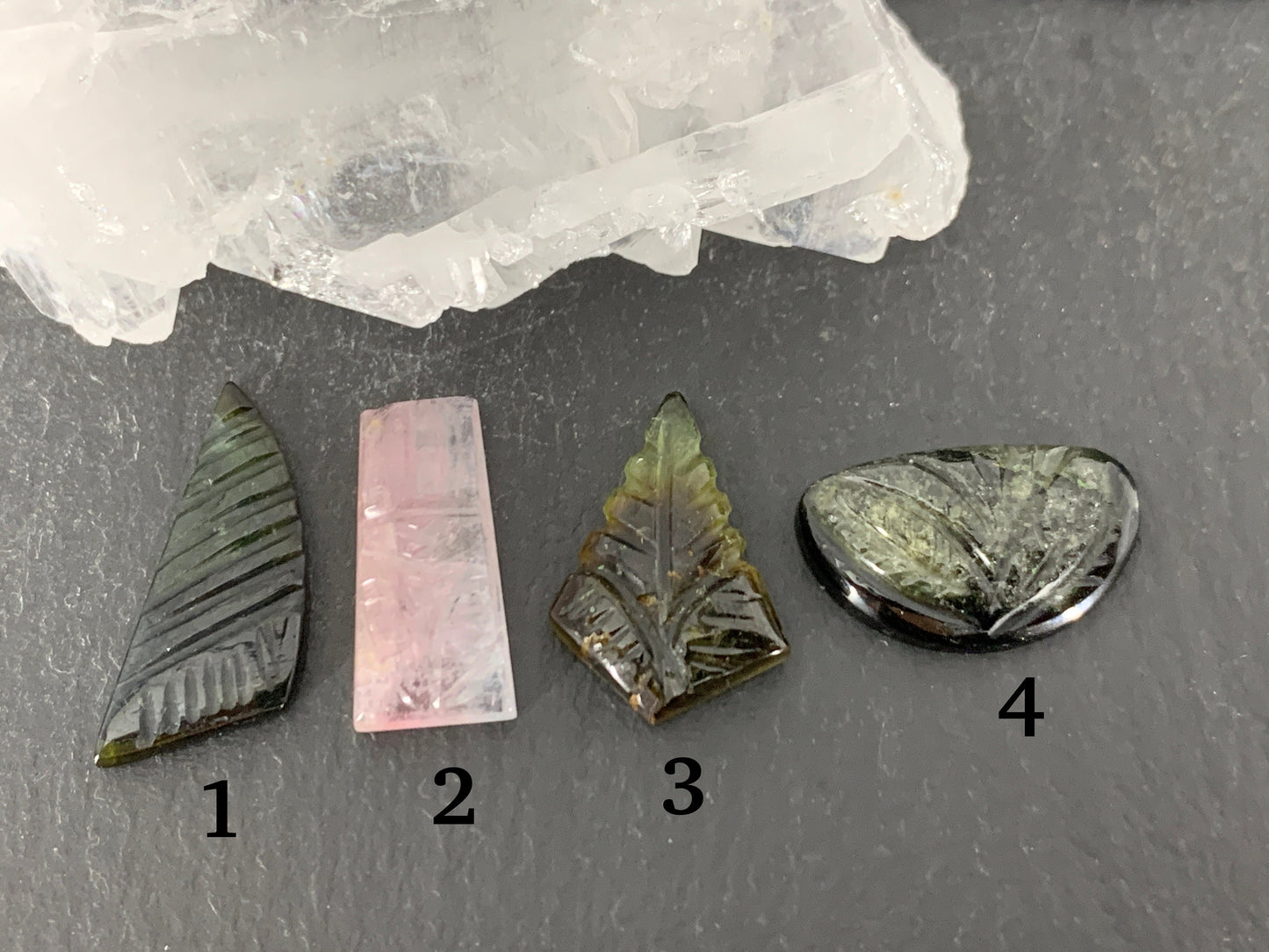 Carved Tourmaline free form 17-21mm long cabochon