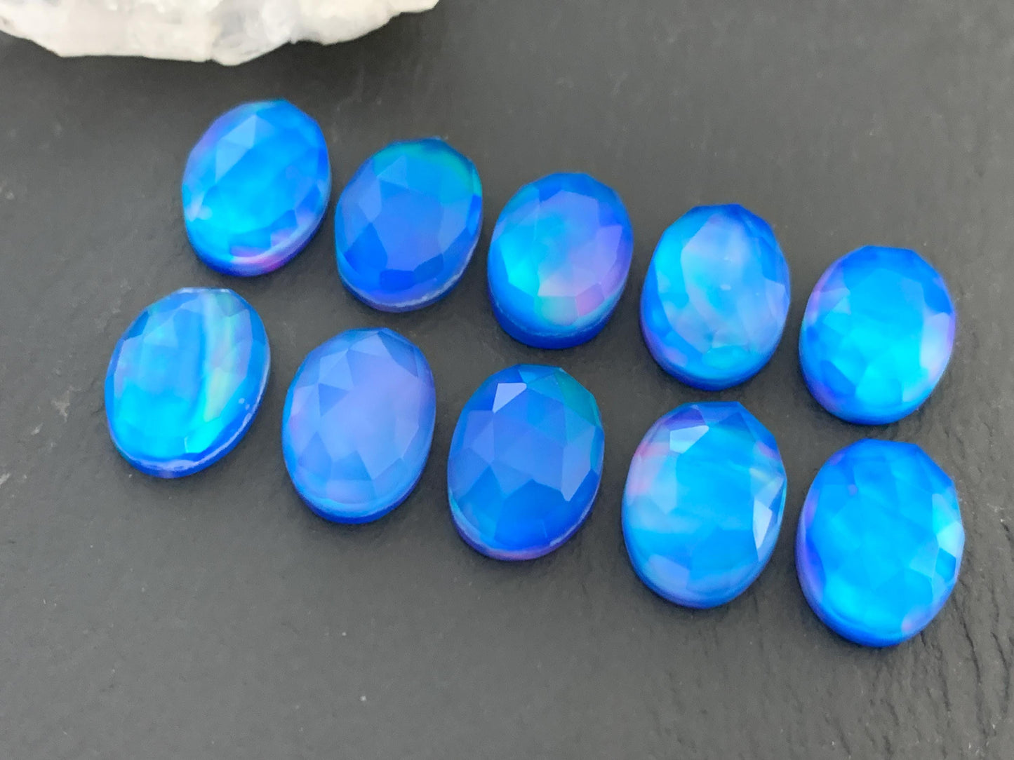 Faceted  Aurora Opal oval 10x14mm cabochons - Doublet cabochons