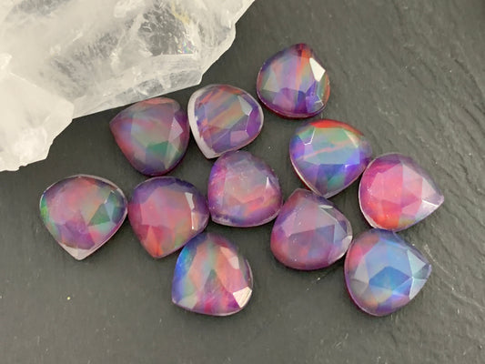 Faceted  Aurora Opal pear 12mm cabochon- Doublet cabochons