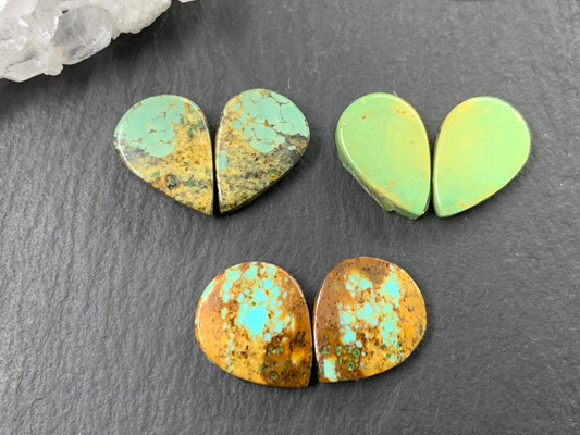 Tibetan Turquoise Pair 14mm long Cabochon - Hand Cut Cabochon