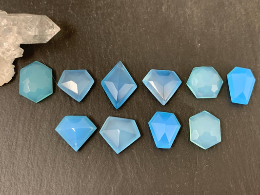 Faceted Blue Chalcedony 12-18mm long cabochon