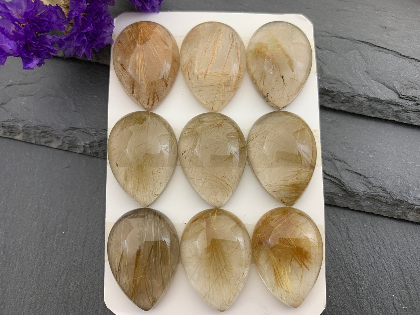 Rutilated Quartz pear 18x25mm cabochon - Calibrated cabochons