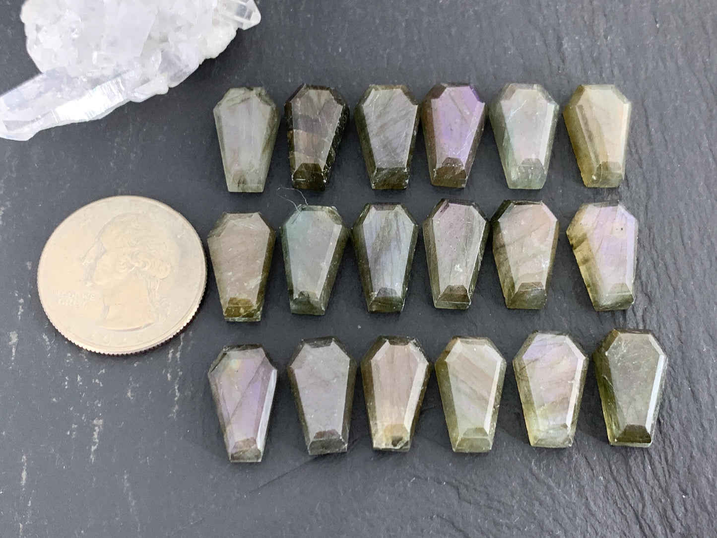 Natural Labradorite Coffin Cabochon: 10x16mm Gemstone