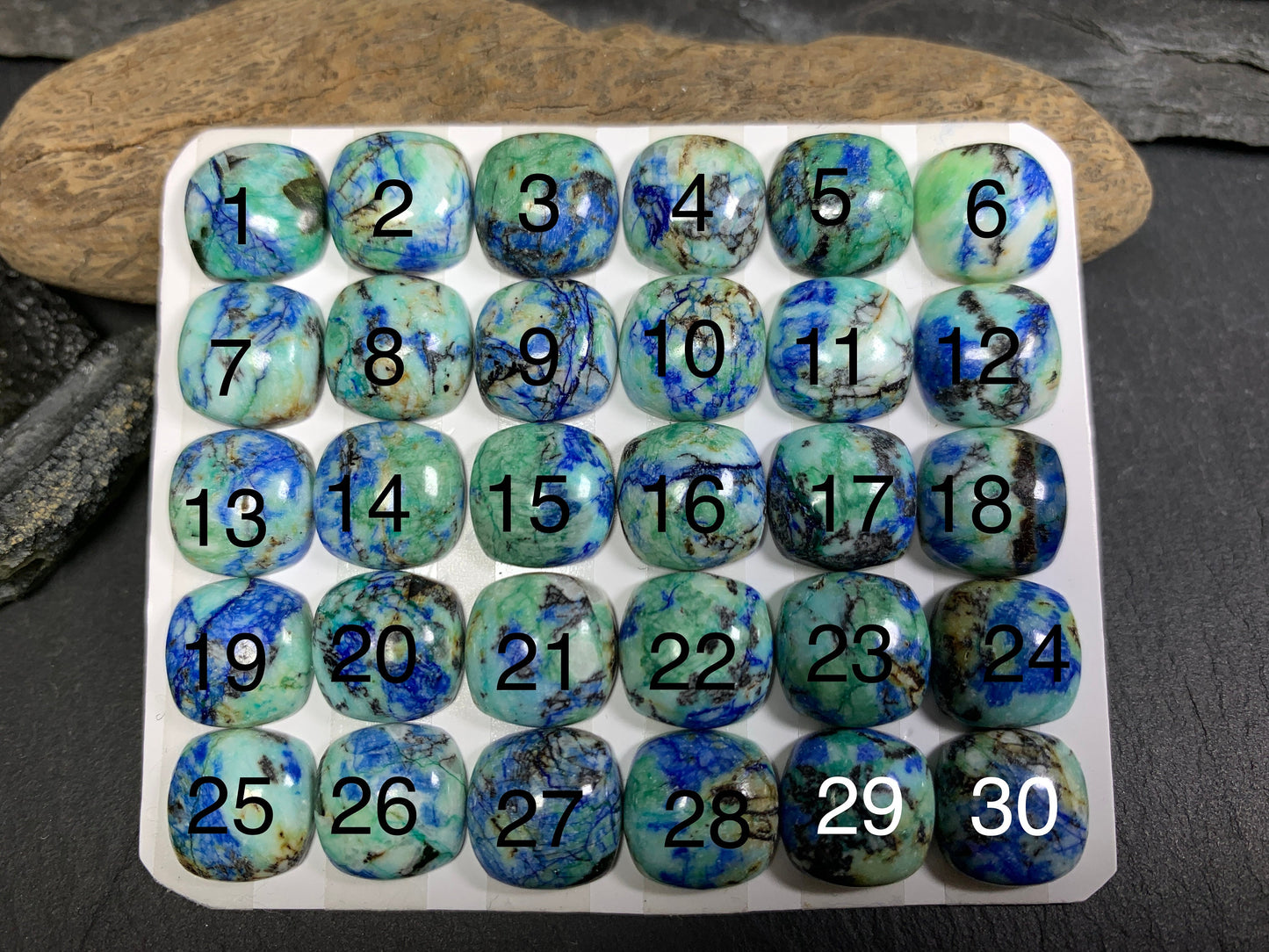 Azurite square cushion 12mm cabochon - Calibrated cabochons