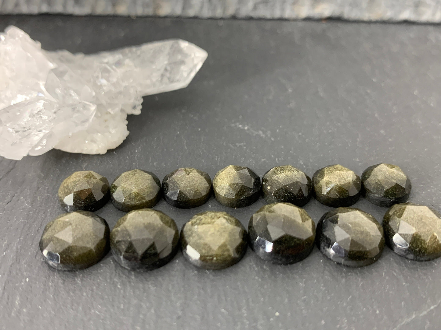 Faceted Gold Obsidian round 8 & ,10mm cabochon - Calibrated cabochons