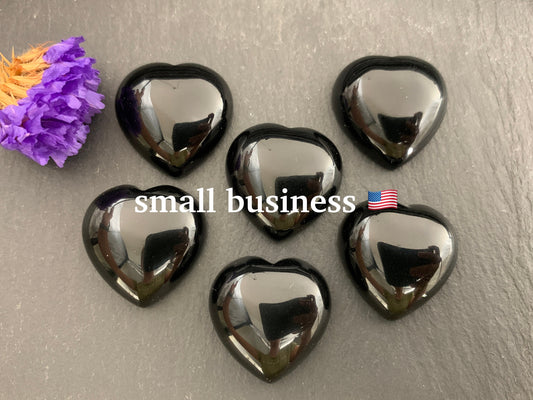 Black Agate heart 20mm cabochon - Calibrated cabochons